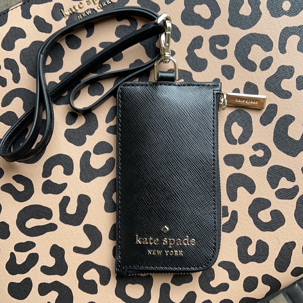 Kate Spade Card Case Lanyard Saffiano Leather Black NWT - Picture 2 of 16